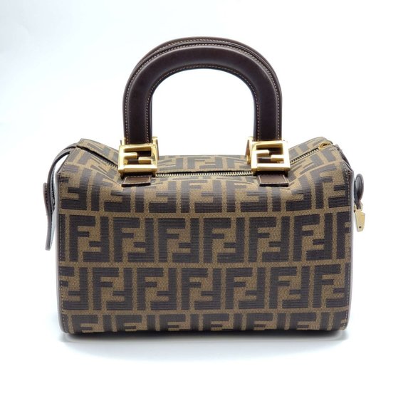 AUTH FENDI ZUCCA BROWN CANVAS LEATHER HAND BAG - Picture 3 of 16